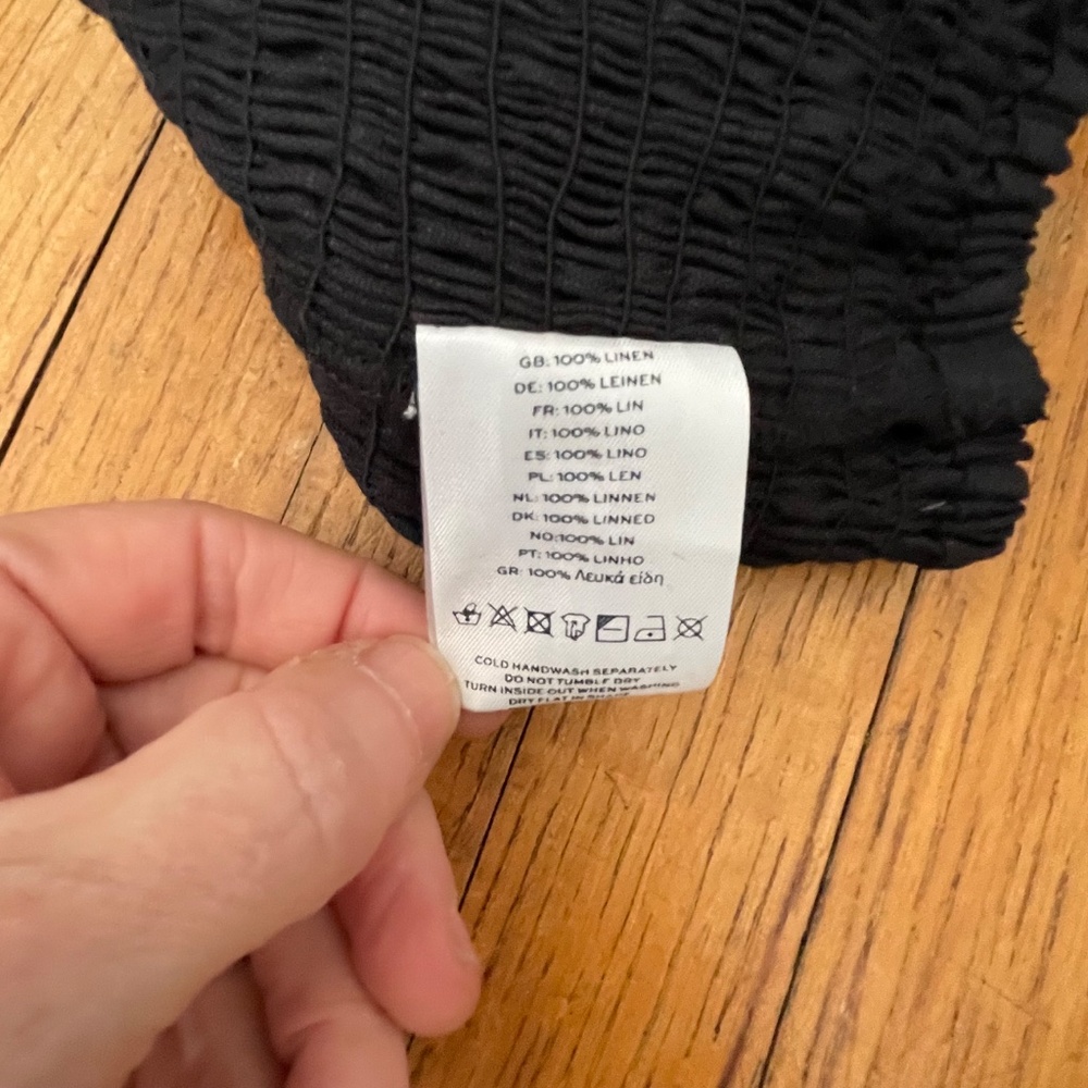 Faithfull The Brand Le Manoa One Shoulder Smocked Linen Top Black Sz. 4 (Small) - Picture 7 of 8